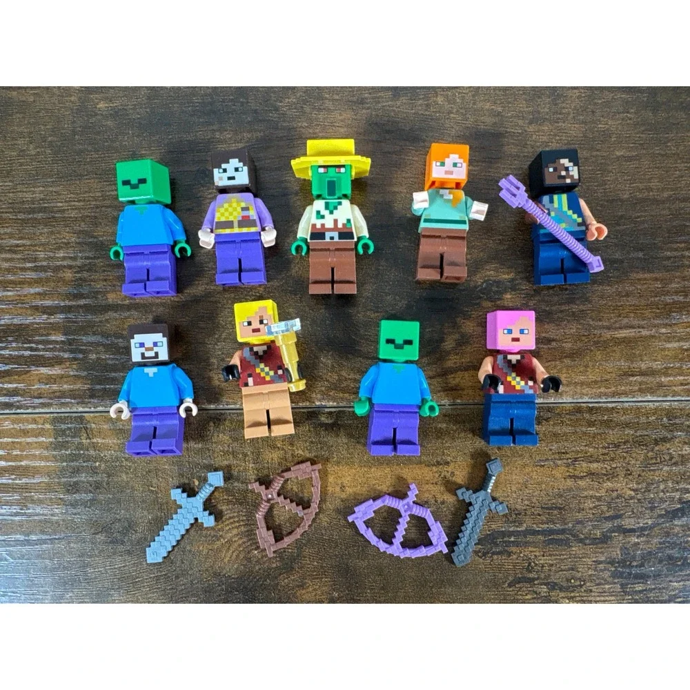 LEGO Minecraft Minifigure Lot 9 Figures Steve Alex Zombie Weapons Accessories